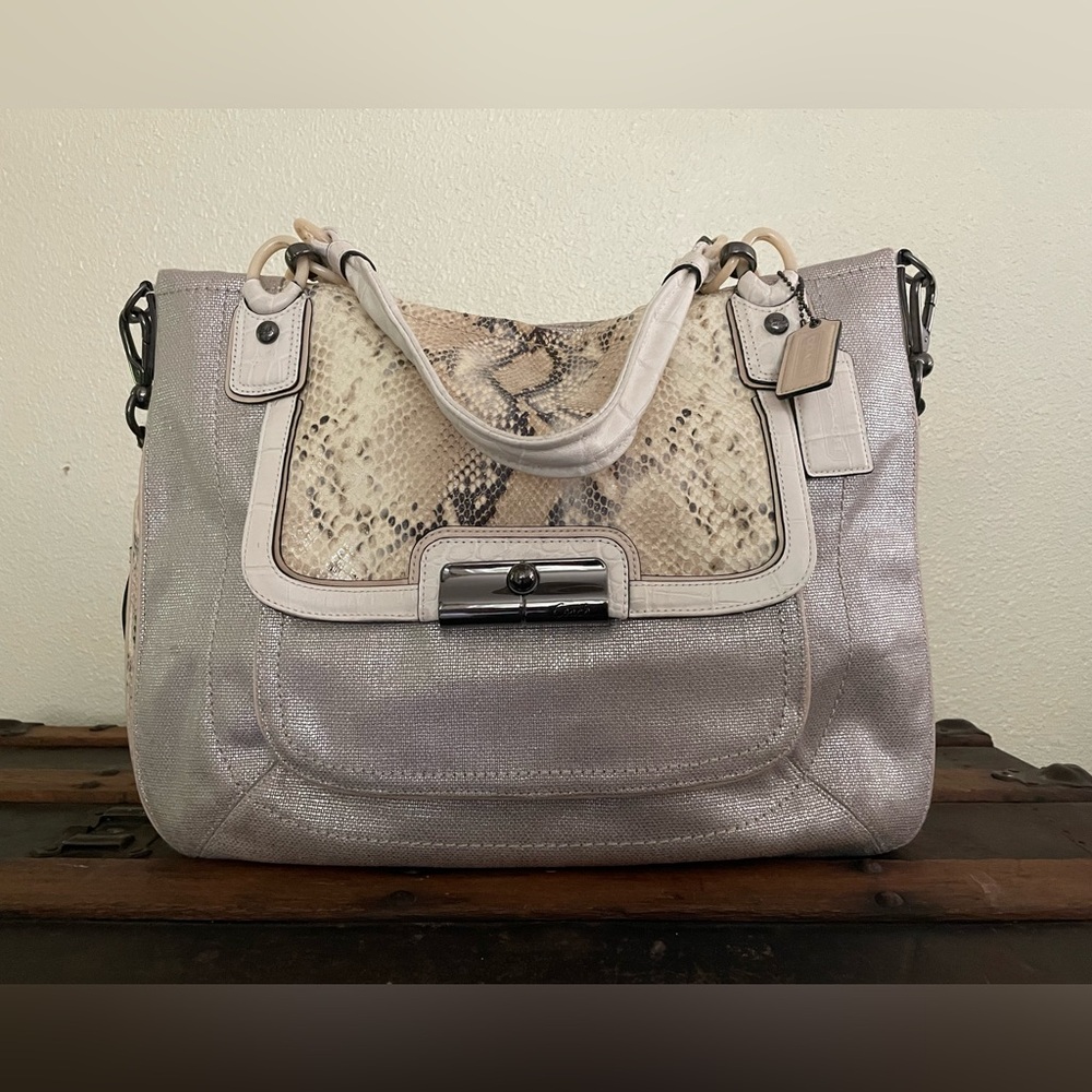 Coach Genuine Leather Python Embossed Linen Expan… - image 1